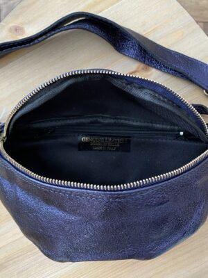 Sac banane, bleu nuit brillant, en cuir de vachetteF9000-14